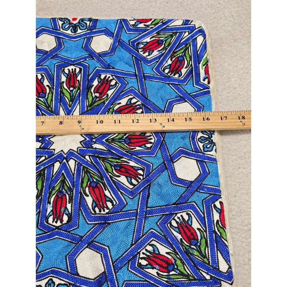 Handmade Turkish Embroidered Pillow Covers 2‎ Iznik Tulip Geometric Blue Cream